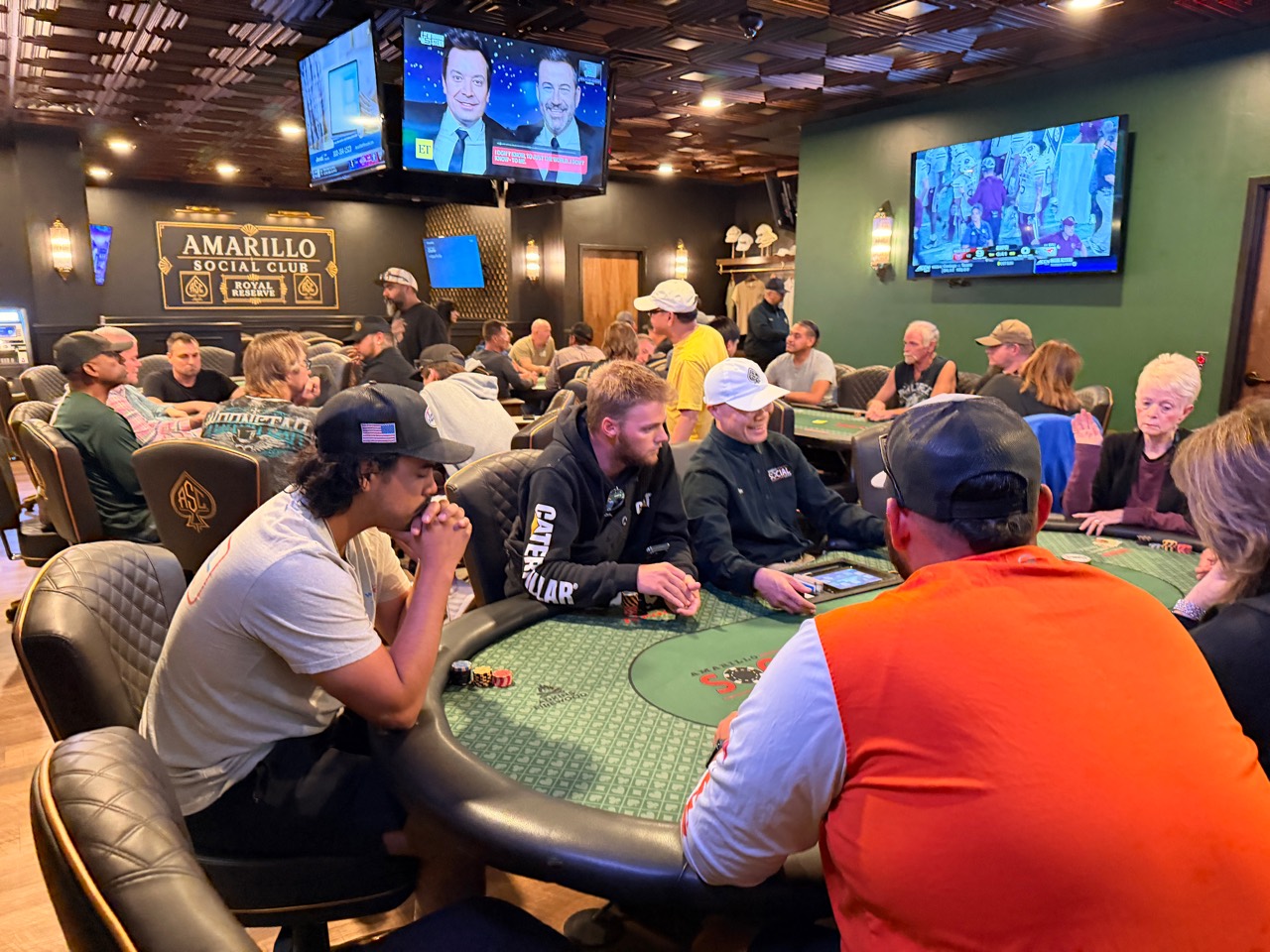 Players enjoying poker in the Amarillo Social Club poker room.